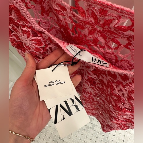 NWT Zara Pink Floral Crochet Dress / Cover Up M - Limited Edition - Picture 3 of 11